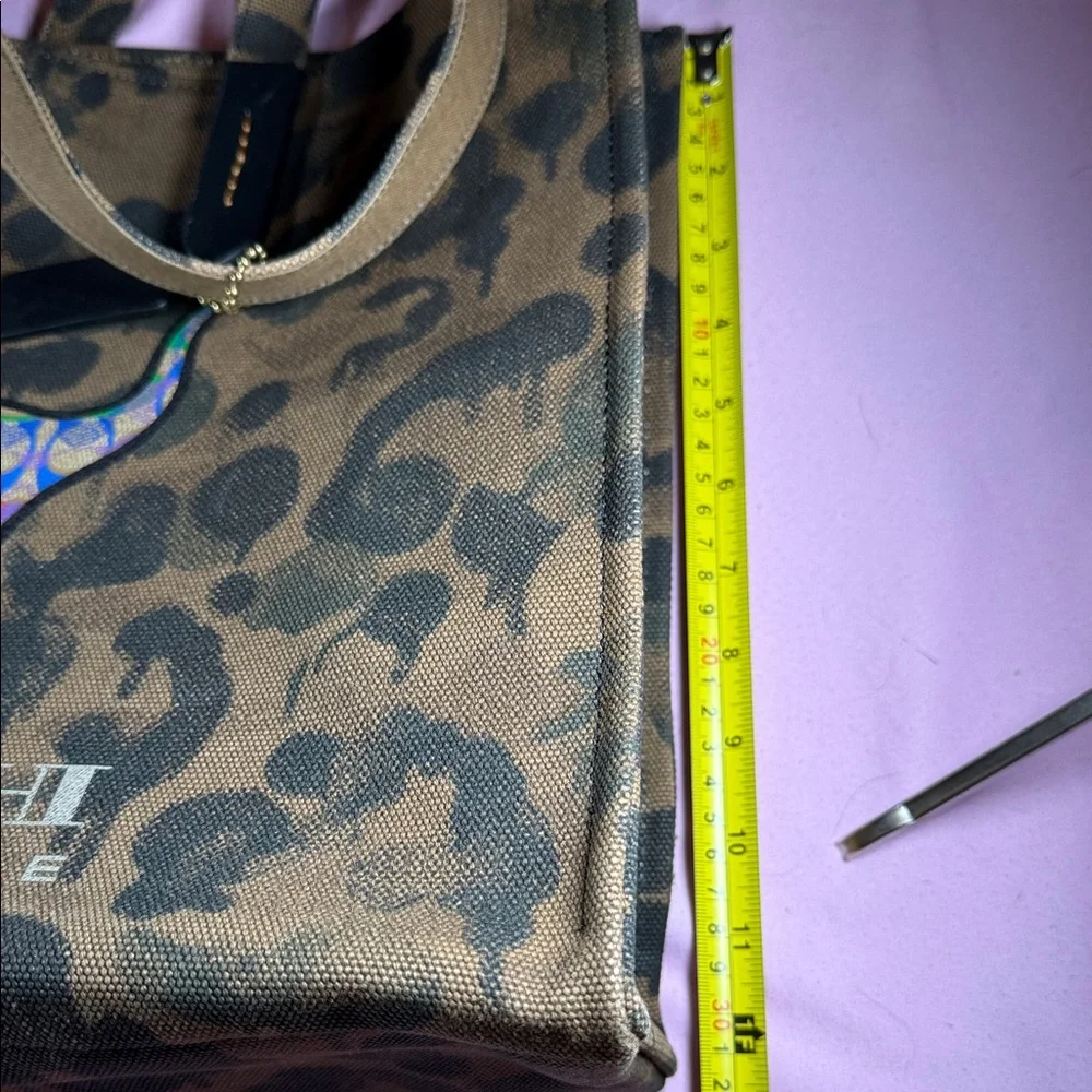 Coach Rexy Brown Camo Print Tote with Multicolor Pride Dinosaur Patch - Picture 11 of 11
